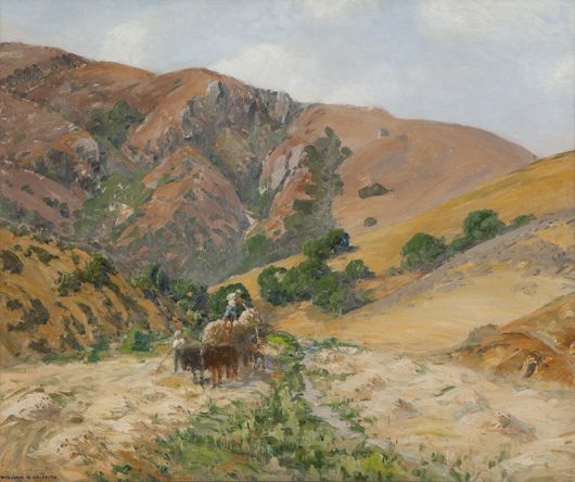Yet another stunning California landscape is this oil by William Alexander Griffith, which Moran anticipates will fetch $15,000-$20,000. John Moran Auctioneers image.