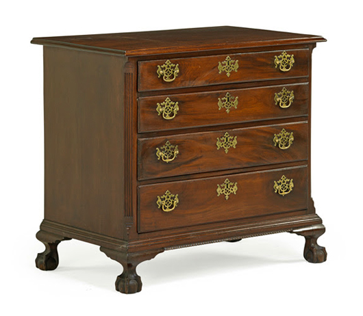 Lot 190: New York Chippendale chest of drawers, $10,000-$15,000. Rago Arts and Auction Center image.