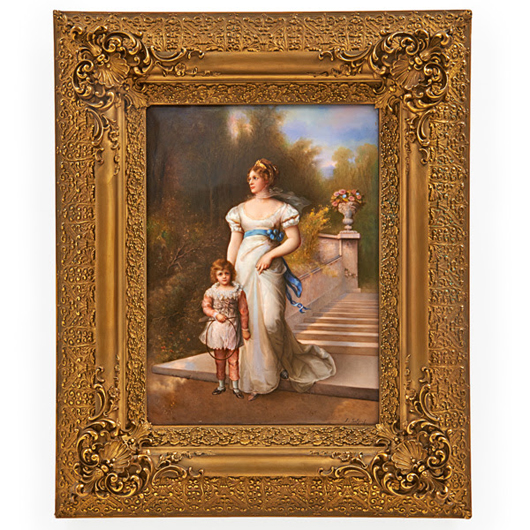 Lot 63: KPM porcelain plaque, Queen Louise and Prince Wilhelm of Prussia, $6,000-$8,000. Rago Arts and Auction Center image.
