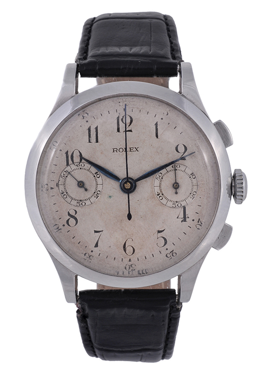 Lot 51 – Rolex chronograph wristwatch, circa 1940, reference 2508, 17-jewel Rolex chronograph valjoux movement. Estimate: £8,000-$12,000. Dreweatts & Bloomsbury image.