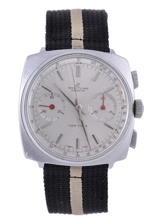 Lot 12 – Breitling, Top Time, stainless steel and chrome-plated chronograph wristwatch, circa 1970, ref. 2007/33. Estimate: £1,000-£1,500. Dreweatts & Bloomsbury image.