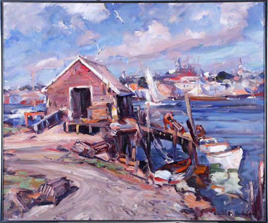 Emile Albert Gruppé (1896-1978), ‘The Lobster Dock,’ oil on canvas. Gray’s Auctioneers and Appraisers image.
