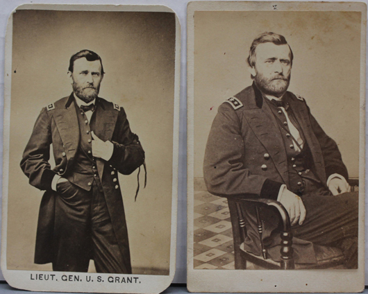 Cartes de visite from a group lot of four photographic items depicting Ulysses S. Grant, ex Walter Stolwein collection. Est. $80-120. Waverly Rare books image.