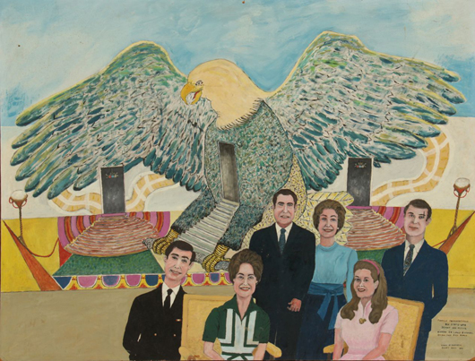 ‘President Nixon and Family’ by Edger (sic.) Jean-Baptiste (Haitian/Bainet, 1917-1992), est. $3,000-$5,000. Material Culture image.