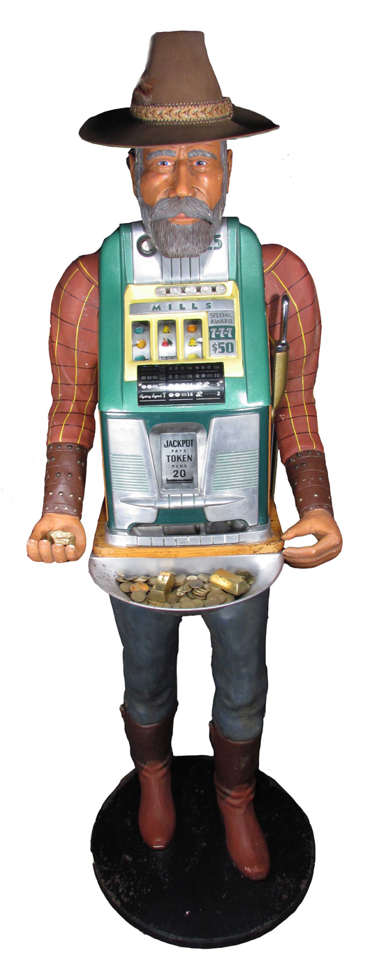 Gold Miner 'One Armed Bandit' slot machine, attributed to Frank Polk. Excellent working condition. Estimate: $10,000 to $15,000. Showtime Auction Services image.