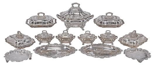 An extensive English William IV silver dinner service achieved the top sale price, selling for £26,040. Dreweatts & Bloomsbury image.