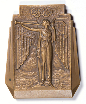 1932 Winter Olympics bronze medal, issued for the Olympics held at Lake Placid, N.Y., stamped 'Robbins Co. / Attelboro' on top edge, 1932. Price Realized: $4,312.50. Jeffrey S. Evans & Associates image.