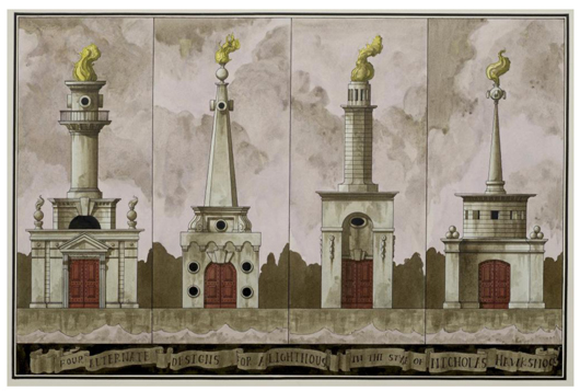 Pablo Bronstein, 'Four Alternate Designs for a Lighthouse in the Style of Nicholas Hawksmoor,' 2014, Courtesy Herald St.