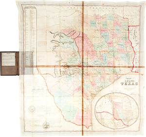 First edition, unrestored copy of Jacob De Cordova's 1849 Map of Texas in original condition. Heritage Auctions image.