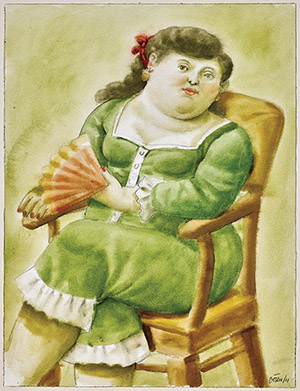 Fernando Botero (Colombian, b. 1932), 'Lady with Fan,' watercolor, sold by I.M. Chait for $68,740 on Sept. 22, 2013. Image courtesy of LiveAuctioneers Archive and I.M. Chait.