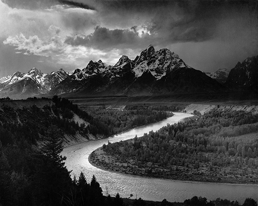 'The Tetons and the Snake River,' (1942), Ansel Adams. Grand Teton National Park, Wyoming. National Archives and Records Administration. Courtesy of Wikimedia Commons.