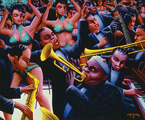 Archibald J. Motley Jr. (1891–1981), 'Hot Rhythm,' 1961, oil on canvas, © Valerie Gerrard Browne, collection of Mara Motley, MD, and Valerie Gerrard Browne. Image courtesy of the Chicago History Museum, Chicago, Ill.