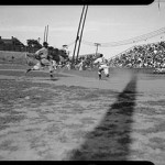 Charles ‘Teenie’ Harris; baserunner, possibly Homestead Grays baseball player, approaching home plate while catcher, uniform no. 2, awaits throw, during baseball game at Greenlee Field, circa 1938; Heinz Family Fund, 2001.35.3154 © 2006 Charles ‘Teenie’ Harris Archive, Carnegie Museum of Art, Pittsburgh.