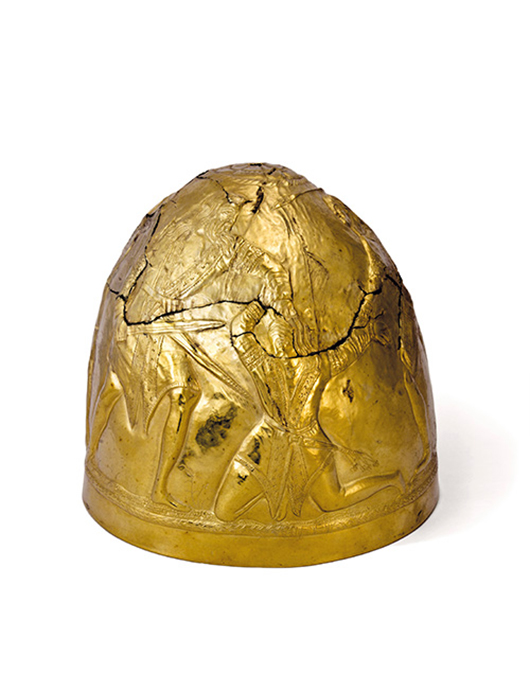 Ceremonial Scythian helmet made from gold. Image courtesy of Allard Pierson Museum. 