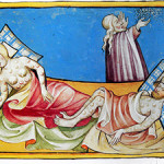 Illustration representing the Black Death from the Toggenburg Bible (1411). Public domain image courtesy of Wikimedia Commons.