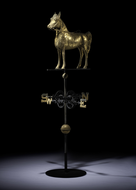 J.W. Fiske Morgan stallion weather vane. Estimate: $8,000-$10,000. Cowan's Auctions Inc.
