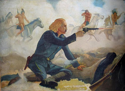 Custer's Last Stand, oil on canvas, unsigned (American School, 19th/20th Century, probably an original illustration art piece). Image courtesy of LiveAuctioneers.com archive and Millea Bros. Auctions.