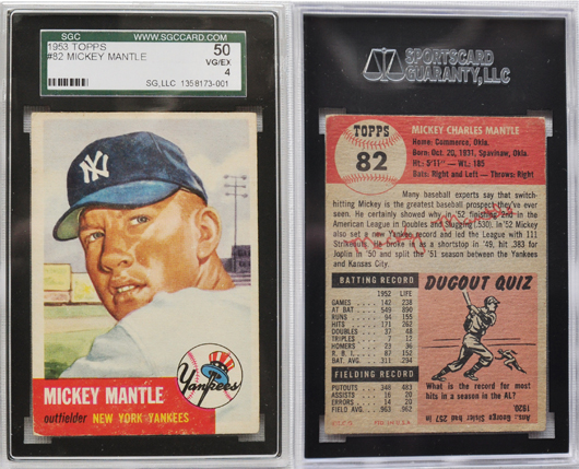 1953 Topps Mickey Mantle baseball card, SGC graded VG/EX.