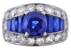 Sapphire and diamond ring by Bulgari, a gift to the consignor from Italian filmmaker Mario Monicelli. Price realized: £15,500 ($25,712). Dreweatts & Bloomsbury Auctions image.