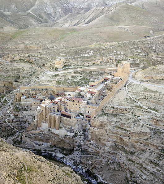Areal view of the famous fifth century Mar Saba Monastery located east of Bethlehem in the West Bank. Image by Godot13. This file is licensed under the Creative Commons Attribution-Share Alike 3.0 Unported license.