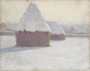 One of two works by California master Guy Rose offered in this sale, ‘Winter Haystacks at Crecy-en-Brie’ found a new home for $120,000 (estimate: $100,000 - $150,000). John Moran Auctioneers image.