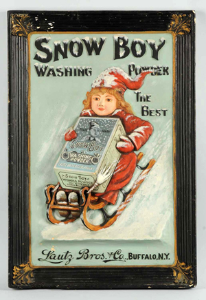 Three-dimensional sign advertising Snow Boy Washing Powder, est. $7,000-$10,000. Morphy Auctions image