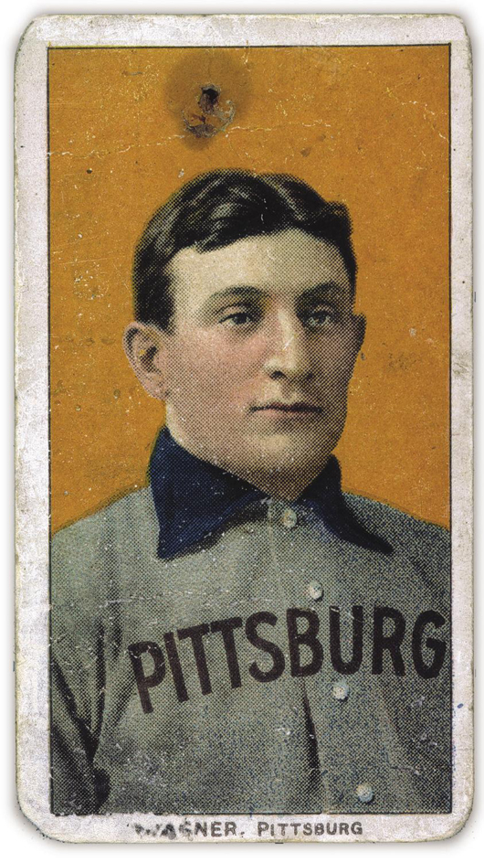 The rare T206 Honus Wagner, published 1909–1911, wasn't within the Pittsburgh card find. Photograph by the National Baseball Hall of Fame and Museum, courtesy of Wikimedia Commons.