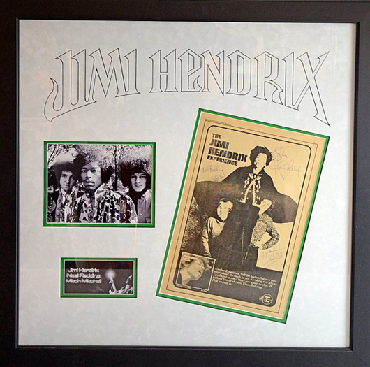 Autographed Jimi Hendrix Experience framed display. Ewbank's image.