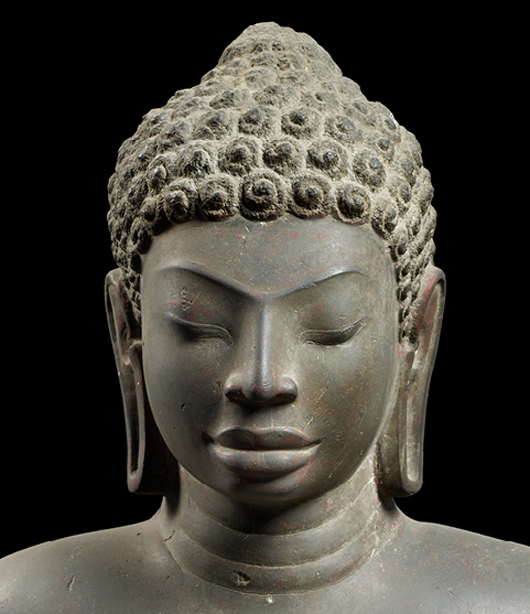 Buddha (detail). Provenance unknown, central Thailand, first half of the seventh century. Sandstone; H. 67 3/8 in. National Museum, Bangkok.