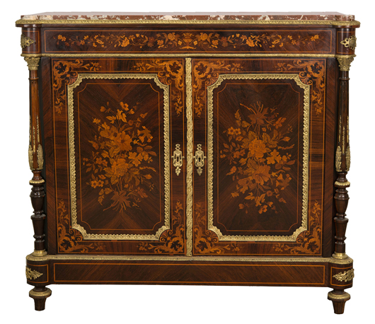 Napoleon III-style marquetry-inlaid and ormolu-mounted meuble d’appui. Est. $5,000-$10,000. Grogan & Co. image  