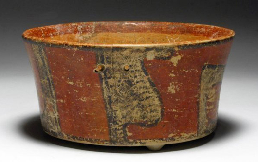 Lot 104: Pre-Columbian Peten bowl, circa 850 CE. Est. $800-$1,200, start $400. Artemis Gallery Live image.