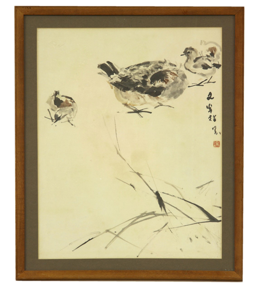 Chen Wenxi / Chen Wen Hsi (1906-1992), ‘Chicken,’ 1966, with artist's seal, ink and color on paper, 44.2 x 59.3 cm, with the original gallery label verso. Estimate: £5,000-£10,000. Sworders Fine Art Auctioneers image.