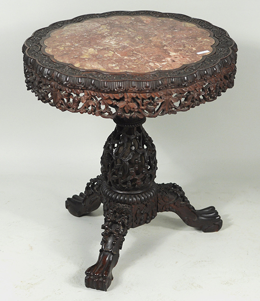 Chinese carved center table. Woodbury Auction image.