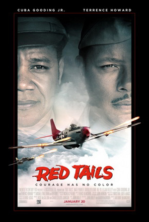 The story of the Red Tails was told in a 2012 major motion picture starring Cuba Gooding Jr and Terence Howard. Fair use of low-resolution copyrighted image. Poster art copyright is believed to belong to 20th Century Fox.