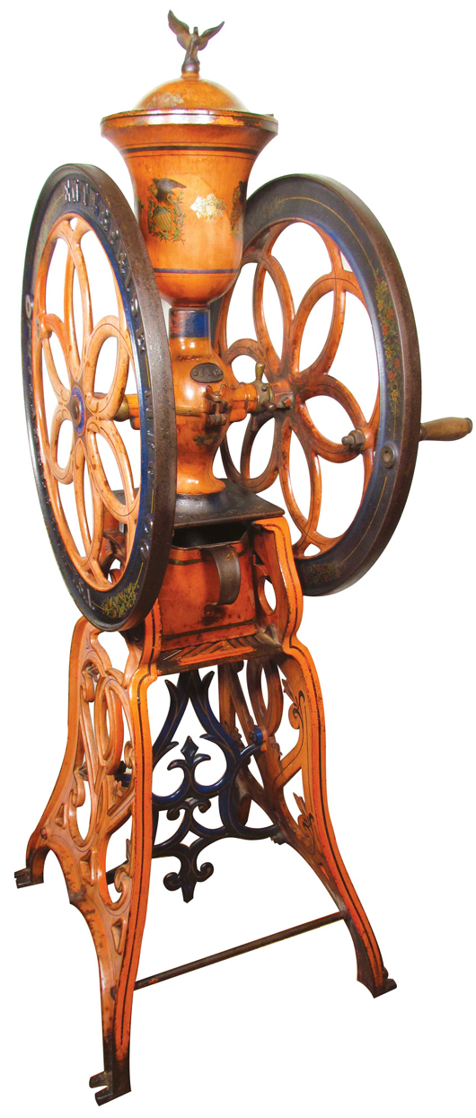 Model 716 Enterprise floor model coffee grinder, patented 1898, original paint. Price realized: $9,000. Showtime Auction Services image.