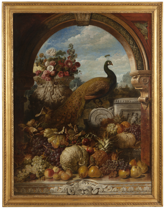 A hyper-detailed composition by English artist George Lance (1802-1864), titled ‘Now Reigns Here a Very, Very Peacock,’ is estimated to hammer for $50,000 - $70,000. John Moran Auctioneers image. 