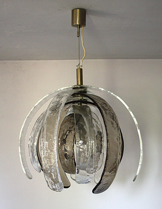 Carlo Nason, ceiling lamp, chromed metal, blown glass, Prod. Mazzega, 1969, Dimensions: 8 inches high by 9.44 inches wide. Courtesy Nova Ars.