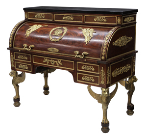 French ormolu mounted cylinder roll-top desk from the office of Justice Leroy Gilbert Denman. Est. $4,000-$6,000. Austin Auction Gallery image