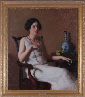 Lot 48: Bernard M. Keyes (1898-1973), 'The Coral Necklace,' oil on canvas, signed lower left. Gray's Auctioneers image.