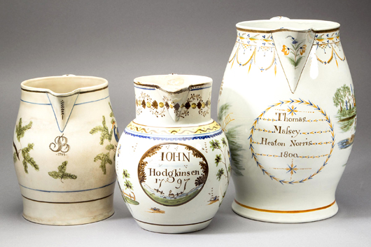 Commemorative wares being offered from The Deike collection. Jeffrey S. Evans & Associates image.