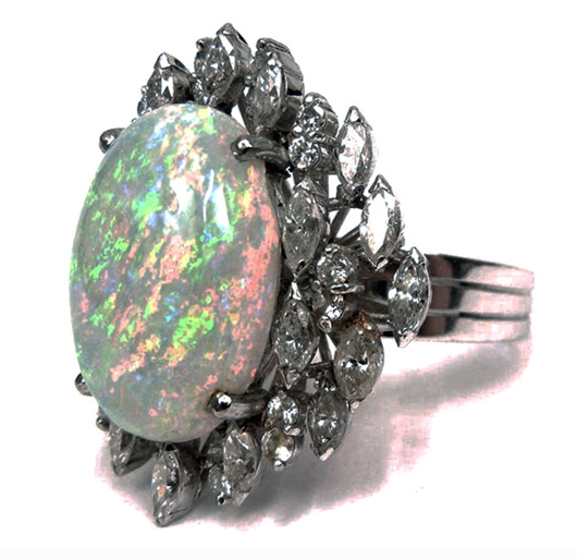 Opal and diamond cocktail ring in 18K white gold mounting. Stephenson’s image