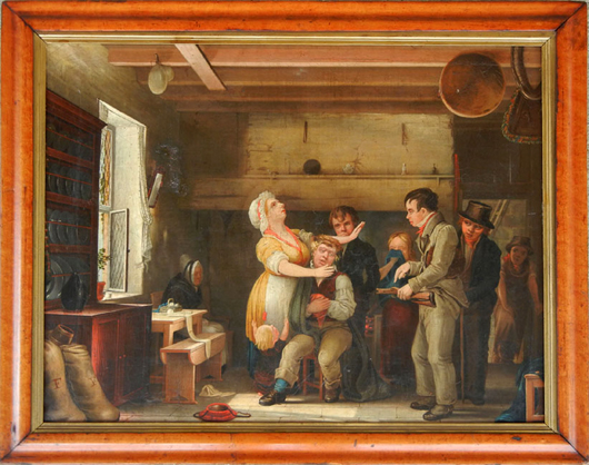 American school oil-on-canvas genre painting. Stephenson’s image