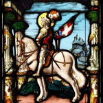 A German stained glass panel, F.X Zettler, Munich, 1920s, depicting an armored knight on horseback under a Renaissance arch, inscribed ‘Zettler’ lower right, 51 x 36 cm/20 x 14in, est. £300-£400. Thomas Del Mar image