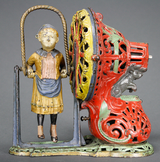 An exceptional example of the classic J. & E. Stevens Girl Skipping Rope bank. RSL Auction Co. image