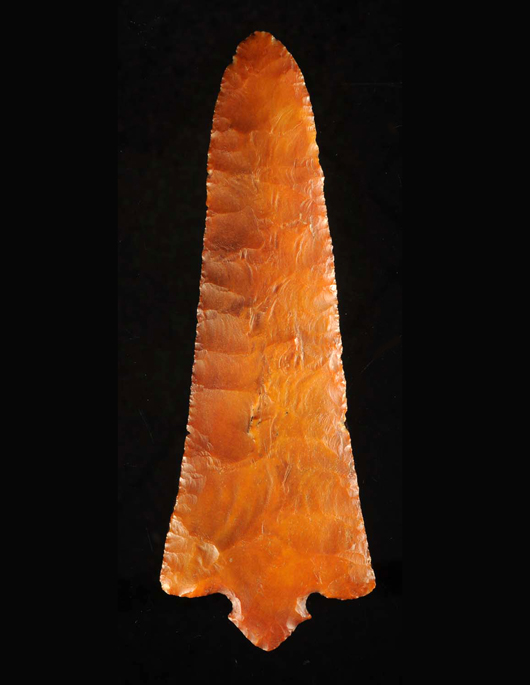 Ross blade, Woodland period, Hopewell phase, 8 1/8 inches long. Est. $200,000-$300,000. Morphy Auctions image