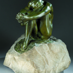 Auguste Rodin (French, 1840-1917), circa-1905 lifetime casting ‘Le Desespoir’ (Despair), green-patinated bronze and carved marble, signed ‘A. Rodin’ on top of base with raised ‘A. Rodin’ on underside of bronze, 13¾in high x 12in wide x 11in long. Authenticated by Comite Rodin, Paris. Sold for $306,800 against an estimate of $60,000-$80,000. Quinn’s Auction Galleries image