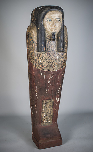The mummy sarcophagus stands nearly 6 feet high. Image courtesy Capo Auction image.