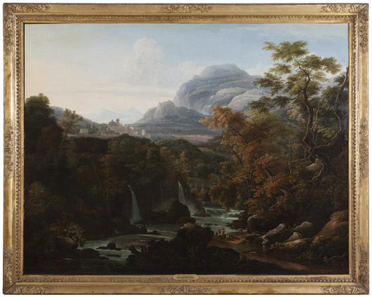 This large oil depicting the Roman countryside, by Russian painter Feodor Matveef (1758-1826), drew strong international attention at Moran’s sale, and set a new record for the artist at $420,000. John Moran Auctioneers image.