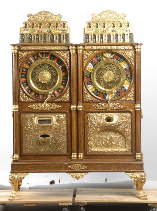 Caille double-upright slot machine combining 5-cent Centaur and 25-cent Big Six models, $90,000. Morphy Auctions image