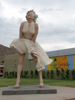 Seward Johnson's sculpture, Forever Marilyn, on display in Palm Springs, California. Photo by Toohool, released to public domain. Fair use of two-dimensional representation of copyrighted sculpture, under terms of United States copyright law, illustrates the artwork in question.